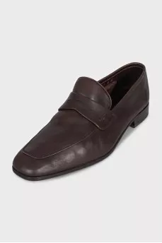 Чоловічі шкіряні лофери коричневого кольору з квадратним носком
