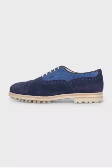 Men's blue brogues with suede and textile