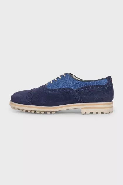 Men's blue brogues with suede and textile