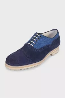 Men's blue brogues with suede and textile