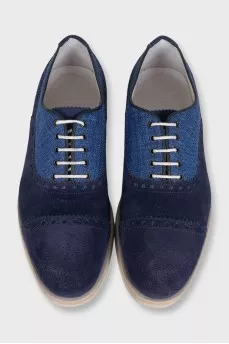 Men's blue brogues with suede and textile