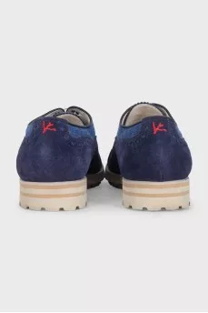 Men's blue brogues with suede and textile