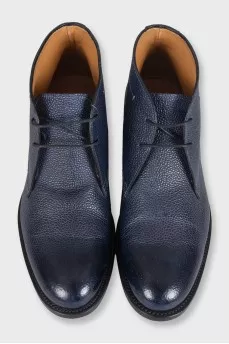 Men's blue leather lace-up boots
