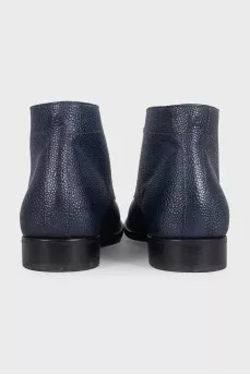 Men's blue leather lace-up boots