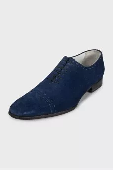 Men's blue suede lace-up shoes