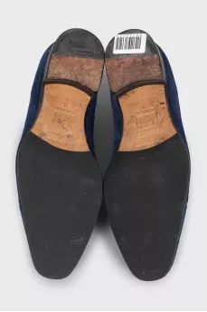 Men's blue suede lace-up shoes