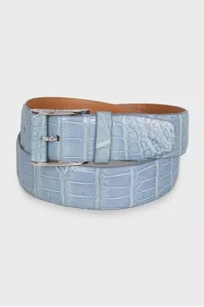 Men's blue crocodile leather belt