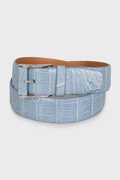 Men's blue crocodile leather belt