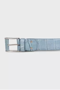 Men's blue crocodile leather belt