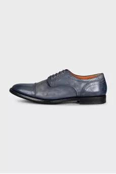 Men's blue leather shoes with perforations