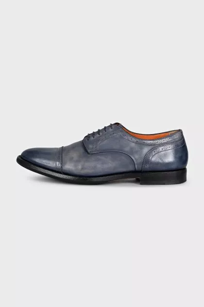 Men's blue leather shoes with perforations
