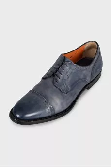 Men's blue leather shoes with perforations