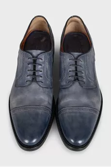 Men's blue leather shoes with perforations