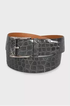 Men's gray crocodile leather belt