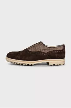 Men's brown suede and fabric brogues