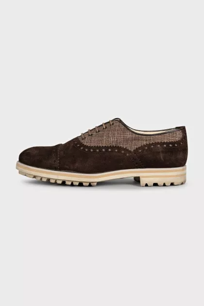 Men's brown suede and fabric brogues