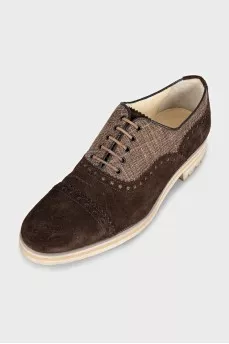 Men's brown suede and fabric brogues