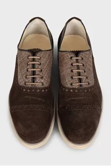 Men's brown suede and fabric brogues