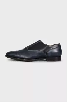 Men's blue leather shoes with perforated toes