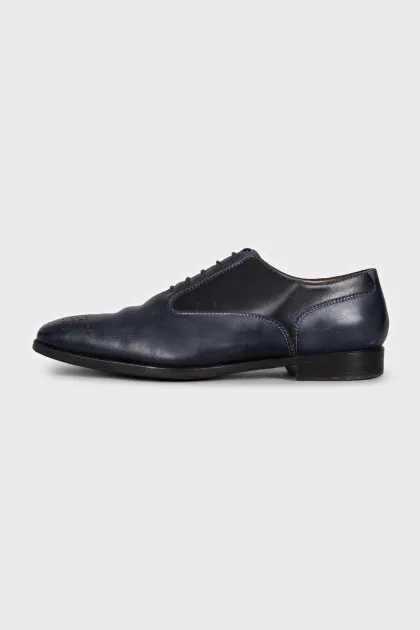 Men's blue leather shoes with perforated toes