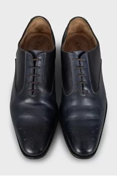Men's blue leather shoes with perforated toes