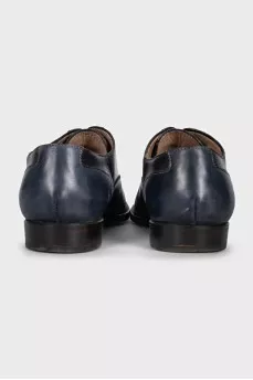 Men's blue leather shoes with perforated toes