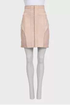 Suede straight-cut skirt with a zipper