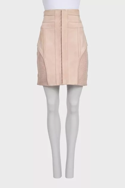 Suede straight-cut skirt with a zipper