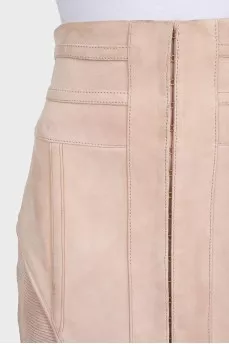Suede straight-cut skirt with a zipper