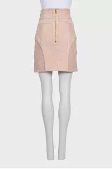Suede straight-cut skirt with a zipper