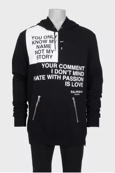 Men's longline printed hoodie with tag