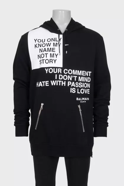 Men's longline printed hoodie with tag