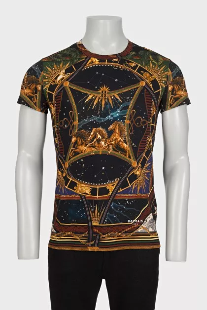 Men's black printed T-shirt with tag