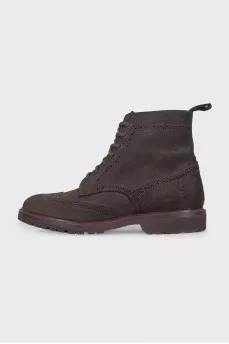 Men's brown suede boots with perforations