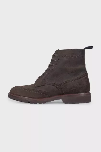 Men's brown suede boots with perforations