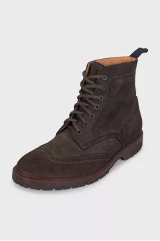 Men's brown suede boots with perforations