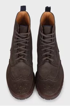 Men's brown suede boots with perforations