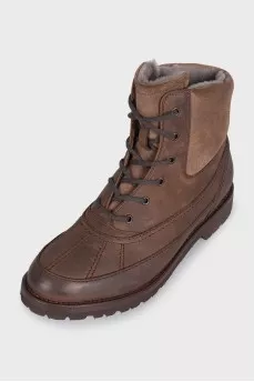 Insulated men's brown leather boots