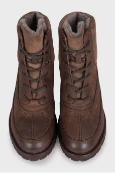 Insulated men's brown leather boots