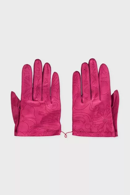 Розовые перчатки из кожи с биркой