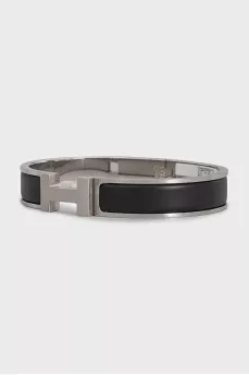 Silver bracelet with leather insert