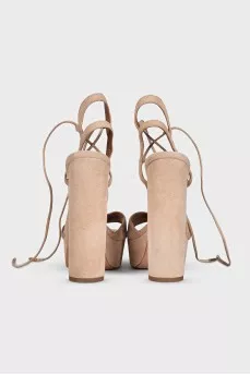 Beige suede lace-up sandals