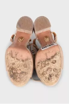 Beige suede lace-up sandals