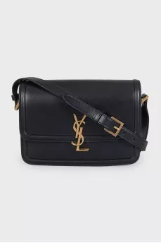 Black leather bag with logo clasp