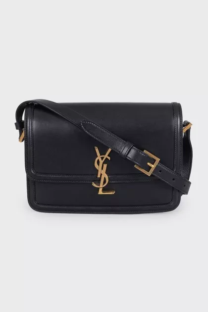 Black leather bag with logo clasp