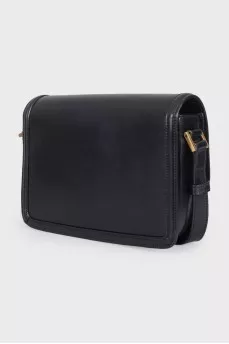 Black leather bag with logo clasp