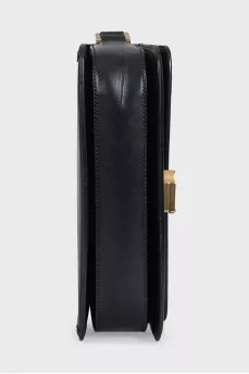 Black leather bag with logo clasp