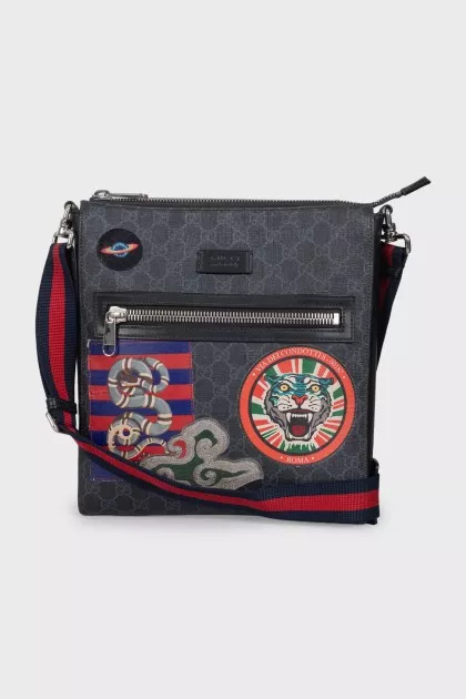 Чоловіча сумка із канви декорована нашивками