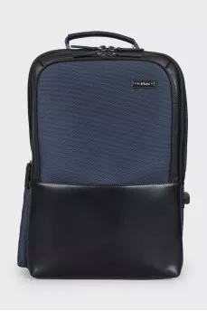 Men's textile backpack with leather inserts and tag