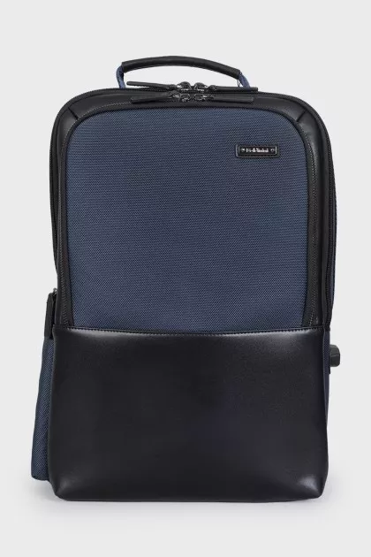 Men's textile backpack with leather inserts and tag